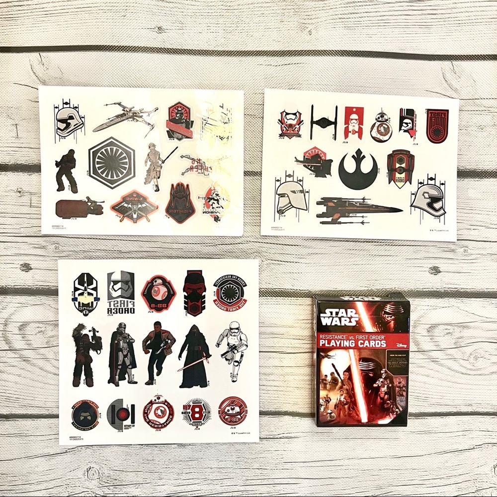 🔥 2/10 Star Wars tattoos, deck of cards, and stickers.